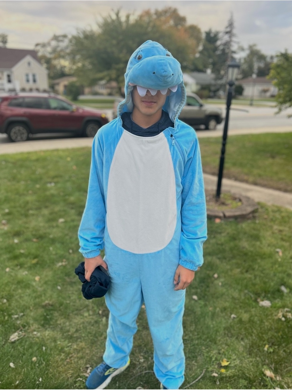 Adult Small Blue Shark Halloween Costume Onesie with Hood